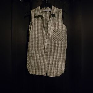 Intrigue Sleeveless Plaid Button Front Top  | 100% Cotton